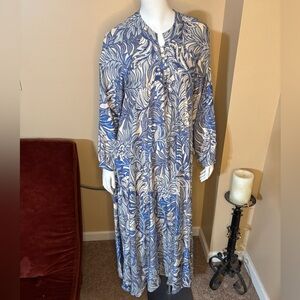 Natalie Martin Blue and Cream Botanical Dress